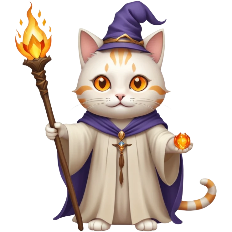 A cat wizard casting a spell with magical staff and flowing robes emoji