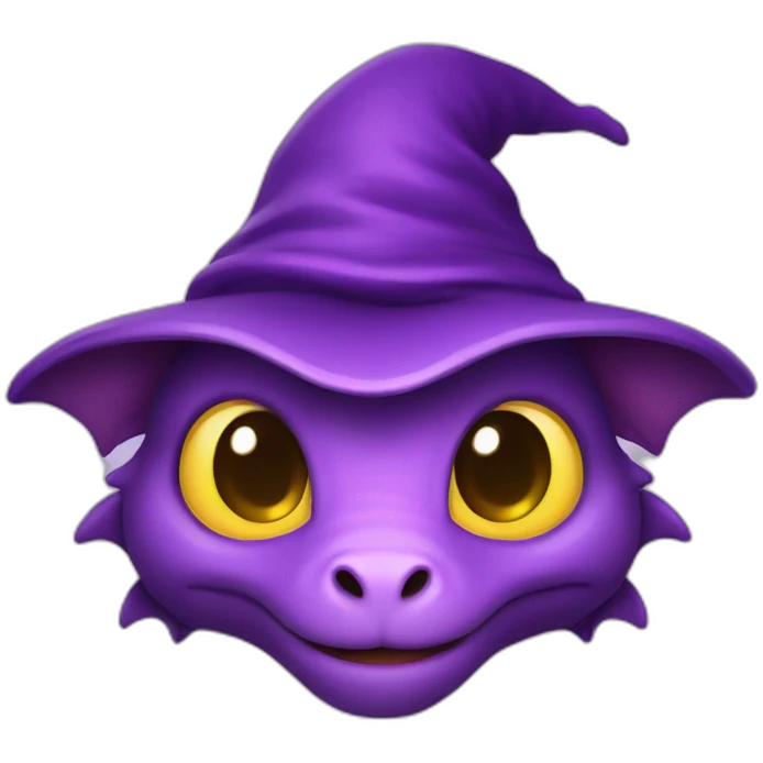 cute purple dragon with yellow eyes wearing wizard hat emoji