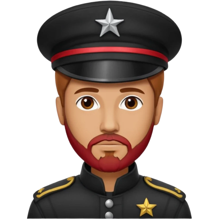 A full body tall guy with a red goatee. He wears a black military barret dressed like a star wars smuggler  emoji