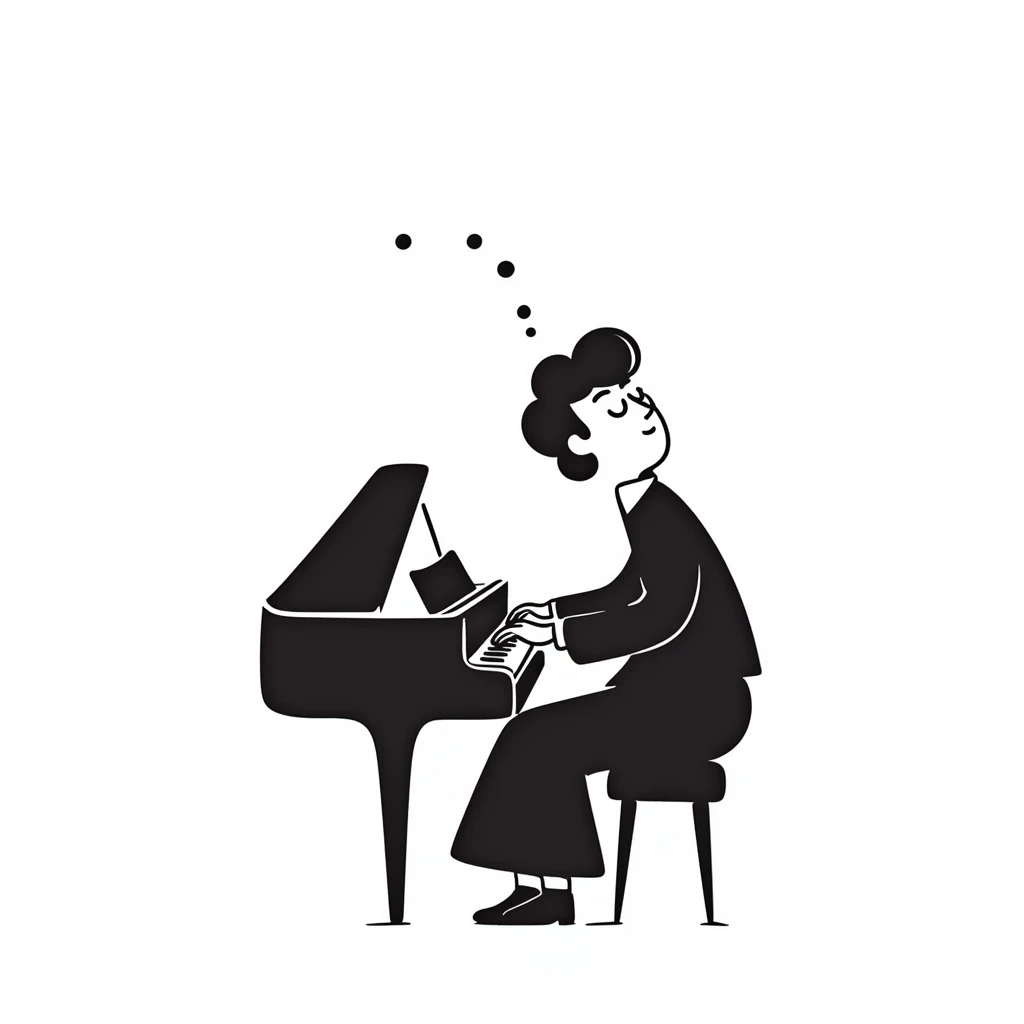 sad pianist looking up with a dreamy expression emoji
