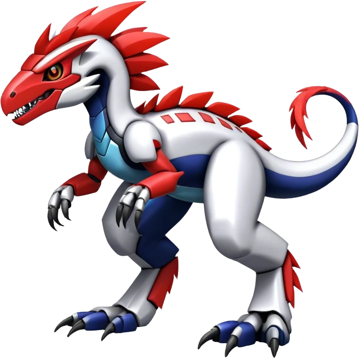Furry feather-mane Cool Edgy Futuristic shiny colorful Digimon-Fakemon-Guilmon-Velociraptor-Mecha full body   emoji