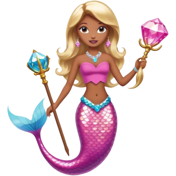 Brown skin blonde hair barbie mermaid with pink diamond tail and wand  emoji
