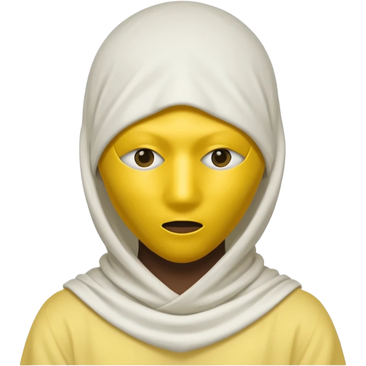 masked yellow white skin figure with cloth overing head and face / rap style like yeat kinda cloth covering head and face. rap style and minimalistic and mysterious. no eyes a emoji