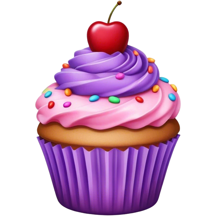 Light pink and purple cupcake with big cherry on top and sprinkles  emoji