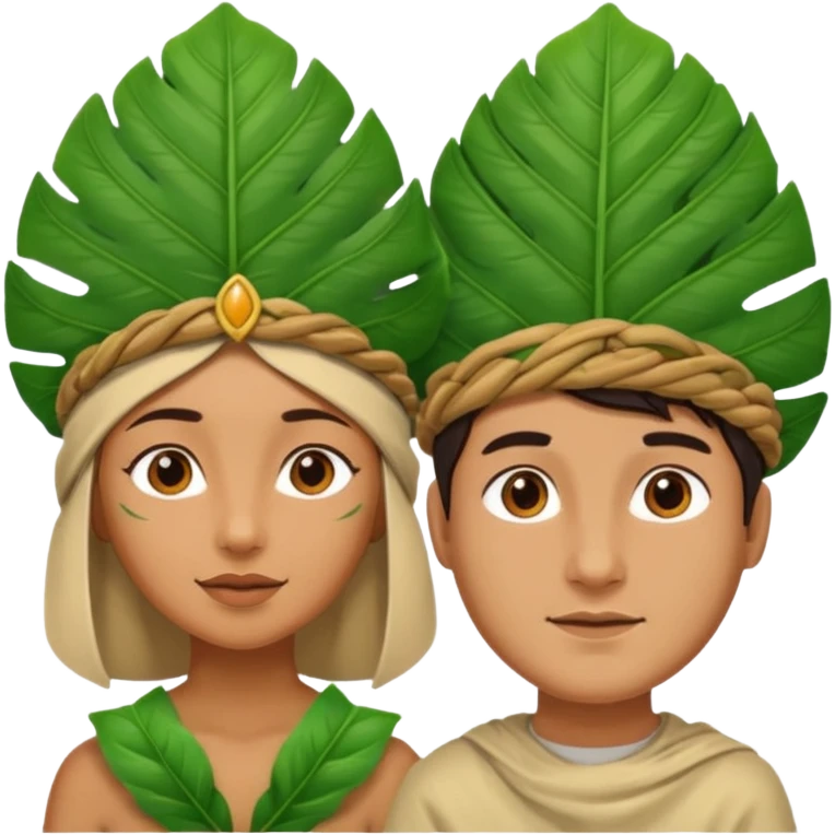 an woman man with jungle wearing a large leaf headgear bye  emoji