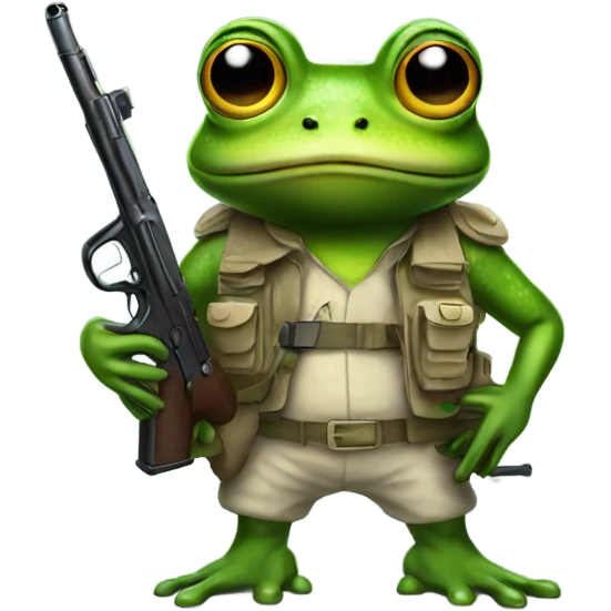 Frog standing with gun and helmet emoji