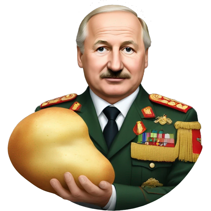 Photorealistic Belarus president Lukashenko with potato in right hand emoji
