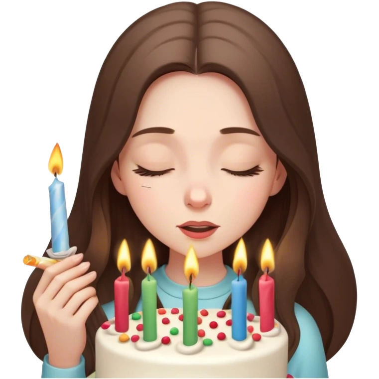  beautiful pale brunette girl with long hair blow out the candles on her birthday cake eyes closed emoji