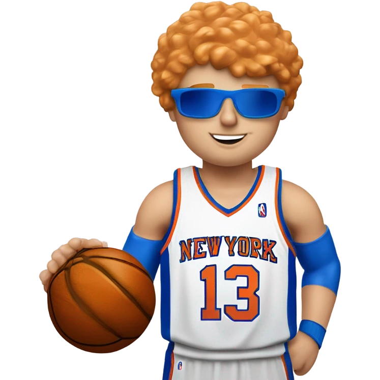 Strawberry blond guy of medium build dunking a basketball with New York Knicks colours and a number 3 jersey, surname bell emoji