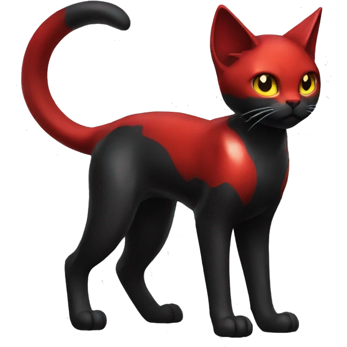 Shiny Black-Red Dark-type-Poison-type-Fakémon-Cat full body emoji