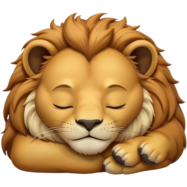 Meme-Worthy Cute Sleeping Lion Portrait Emoji, Head resting peacefully with a contented smile, showcasing a robust build and a luxuriously soft tawny Fur with a flowing mane, eyes shut in a serene, restful nap, Simplified yet hilariously adorable features, highly detailed, glowing with a soft, drowsy light, high shine, relaxed and utterly lovable, stylized with an air of playful laziness, bright and heartwarming, soft glowing outline, capturing the essence of a comically sleepy lion, so meme-worthy it feels like it could instantly become the next viral sensation of adorable slumber! emoji
