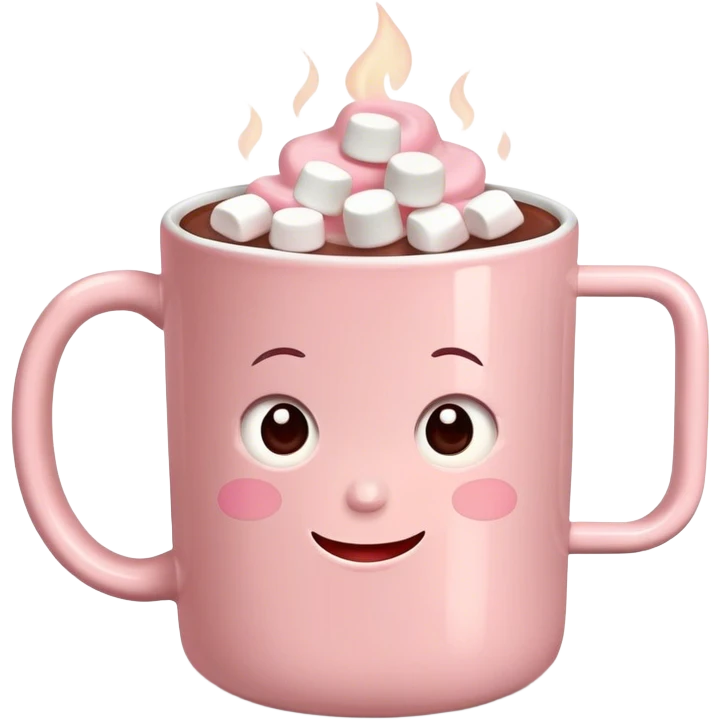 Light Pink mug of hot chocolate with marshmallows  emoji
