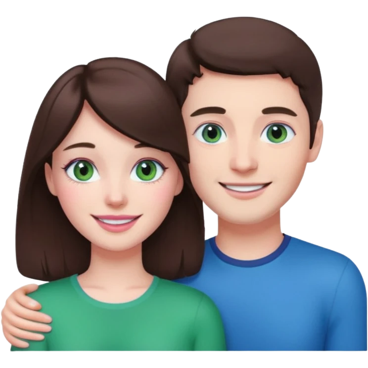 pink polaroid photo of a couple thats white with brunette hair blue and green eyes emoji