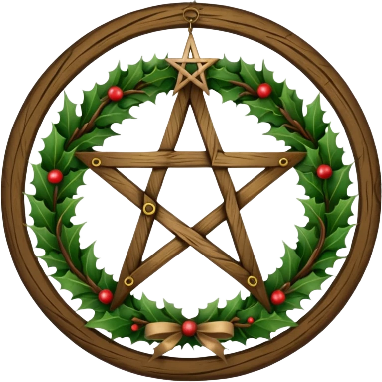 Christmas wreath with a wooden pentacle in the center emoji