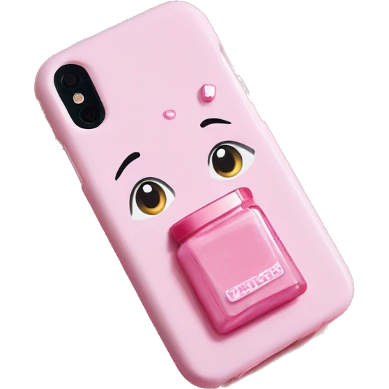 light pink phone case with light pink lip gloss attached to the back of the case  emoji
