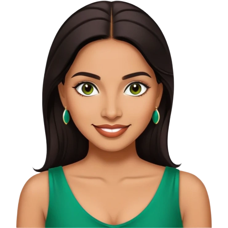 Professional portrait of Lynette Torres, Puerto Rican actress with radiant medium brown skin, charismatic expression, bright dark eyes, beautifully shaped eyebrows, charming smile, long sleek dark hair, wearing an elegant green top emoji