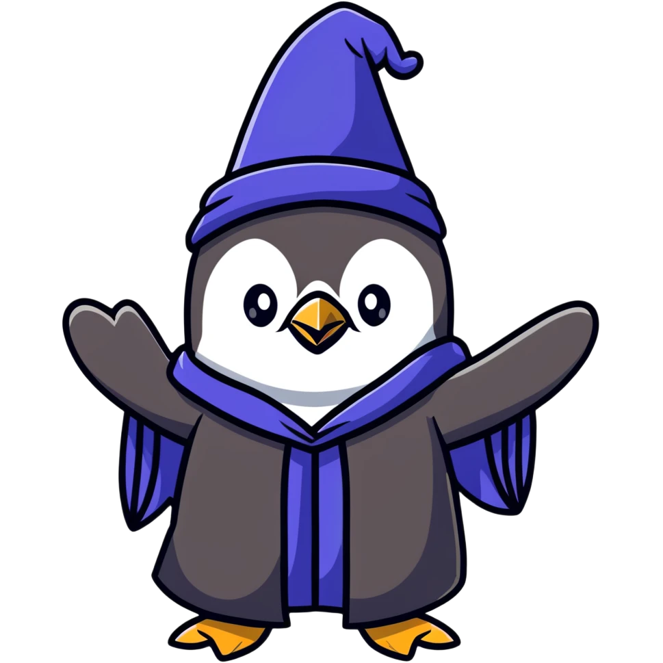 cute penguin wizard casting a spell emoji