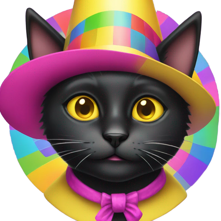 Black cat with yellow eyes in party hat emoji