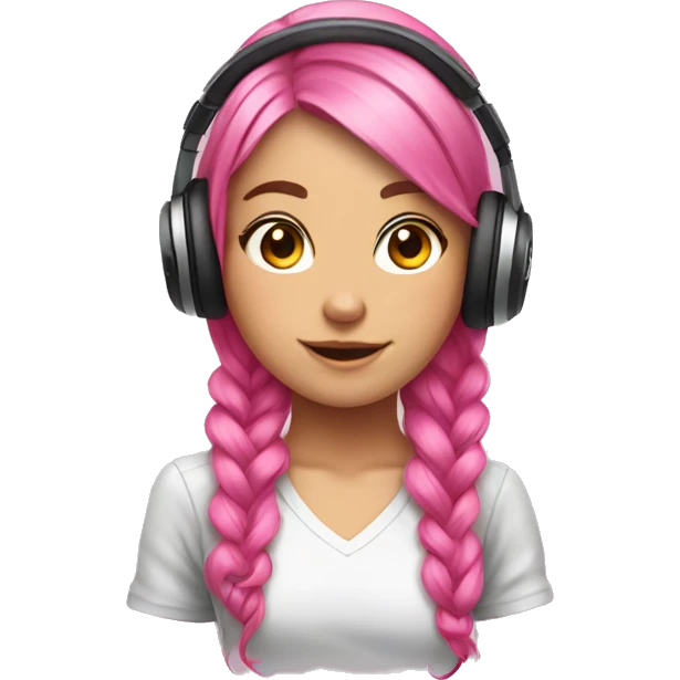 Pink hair, gamer girl, headphones, controller emoji
