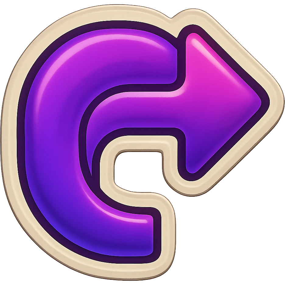 Create a retro sticker style arrow that curves 90 degrees from tail to point, matching the reference style and color. emoji