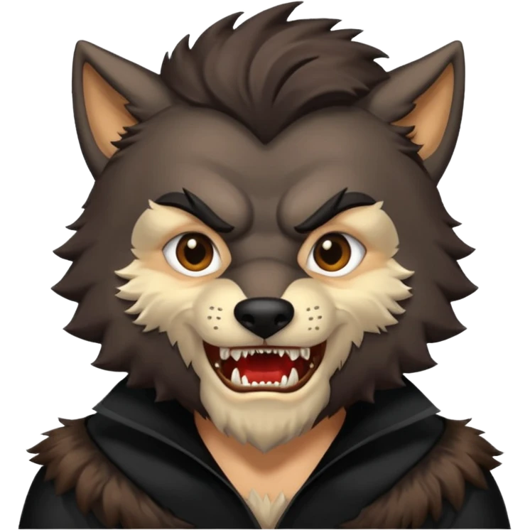 The Wolf Man from Universal Monsters with dark brown fur, black silk outfit, tan skin  emoji