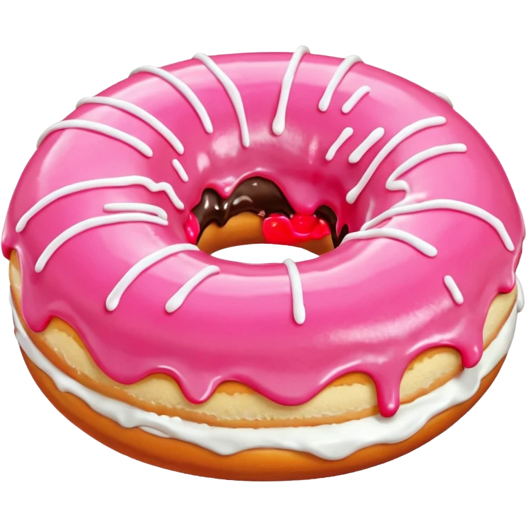 White icing running through a pink donuts hole spilling out onto a black couch to make a sticky mess emoji