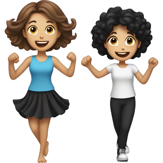 Girl with brown wavy hair dancing with Mum with black hair emoji