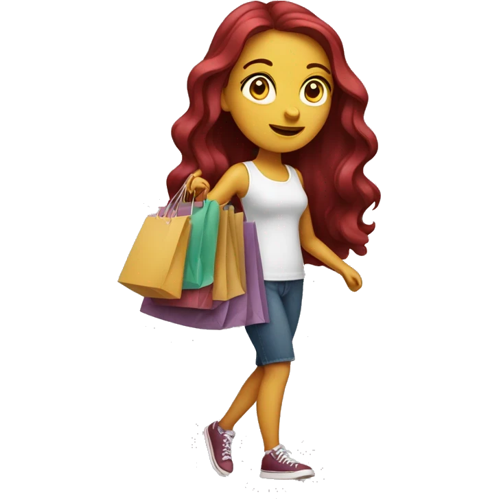Long Burgundy haired girl, shopaholic, carrying a lot of shopping bags emoji