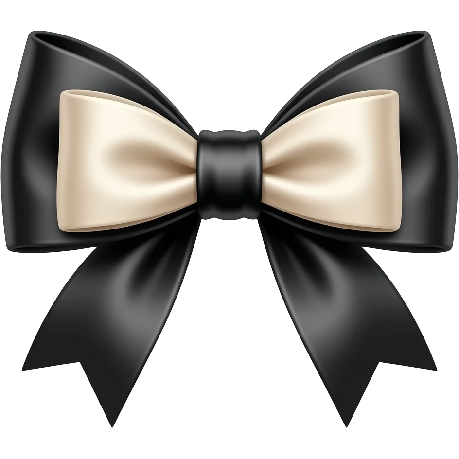 A silk bow emoji in black and ivory tones, quiet luxury style, polished, delicate and sophisticated emoji