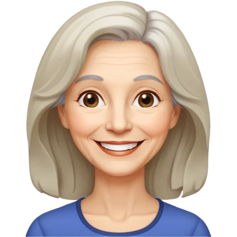 "- Nữ
- 65 tuổi
- Da trắng
- Tóc ngang vai, xoăn nhẹ
- Mặt cười tươi, vui vẻ, mắt màu đen emoji