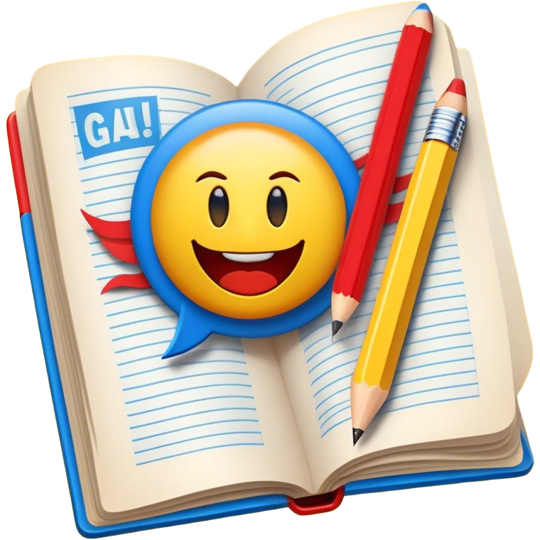 Create a vibrant emoji representing comic books and graphic novels. The design should feature a large, open comic book or vintage comic magazine with pages displaying classic American comic art, with text in Russian. The comic pages should have bold, dynamic panels and action scenes. Include a pencil writing on the pages, but without a hand, to symbolize the artistic creation of comics. Use bright colors like red, blue, and yellow, with a retro feel to the design. Make the background transparent. emoji