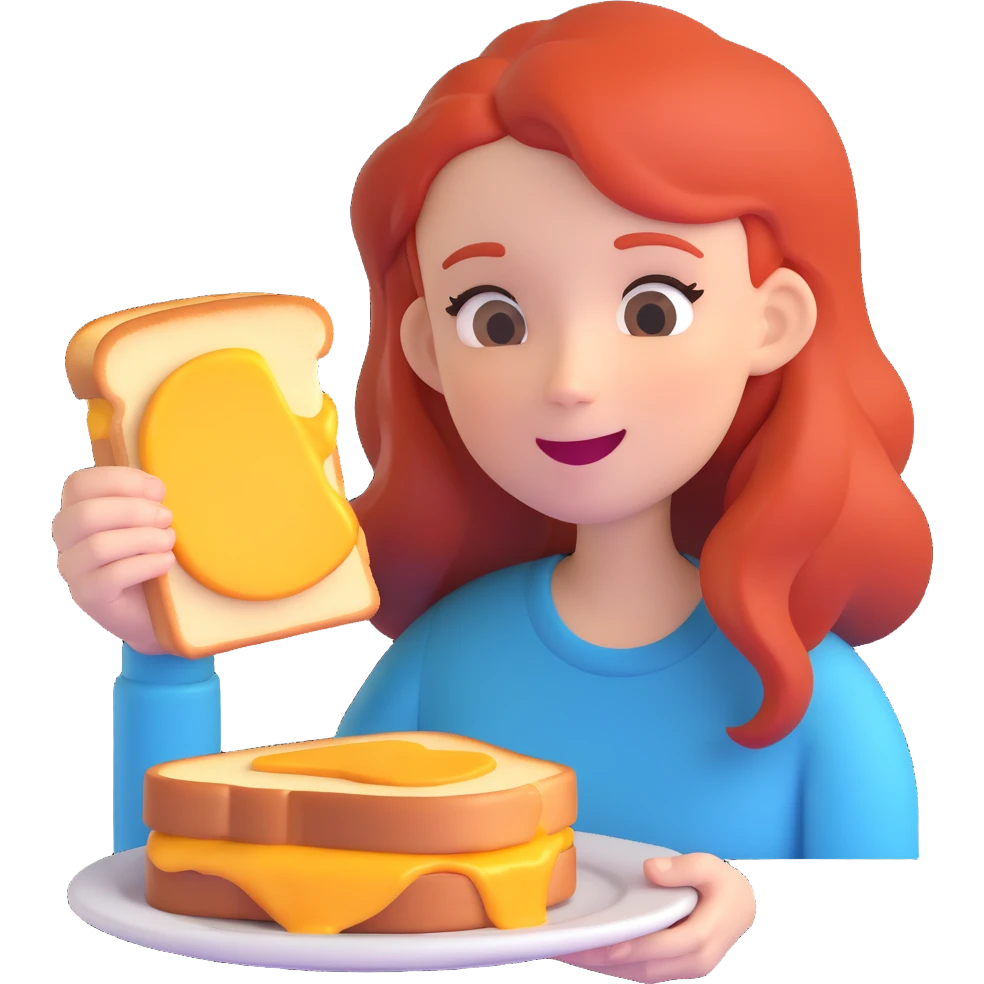 a redhead eating a grilled cheese emoji