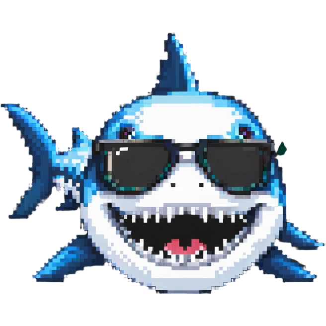 shark with white teeth wearing black sunglasses emoji