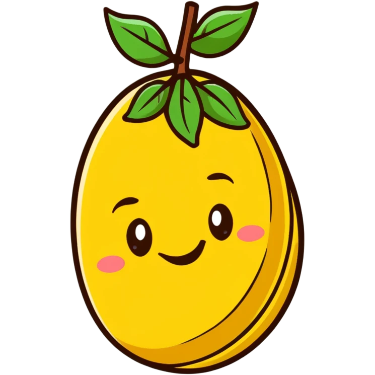cartoon style tonka bean with a leaf, smiling face emoji