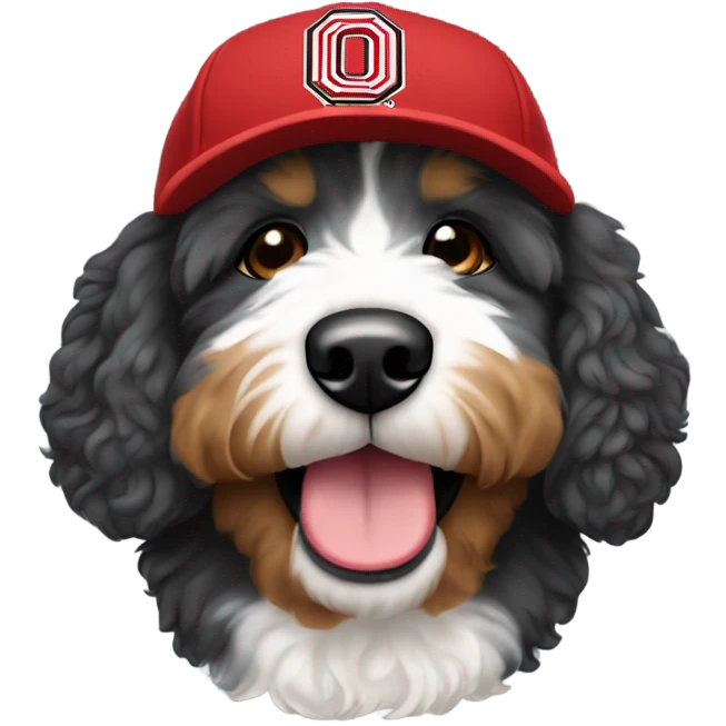 Bernedoodle with Ohio state baseball cap emoji