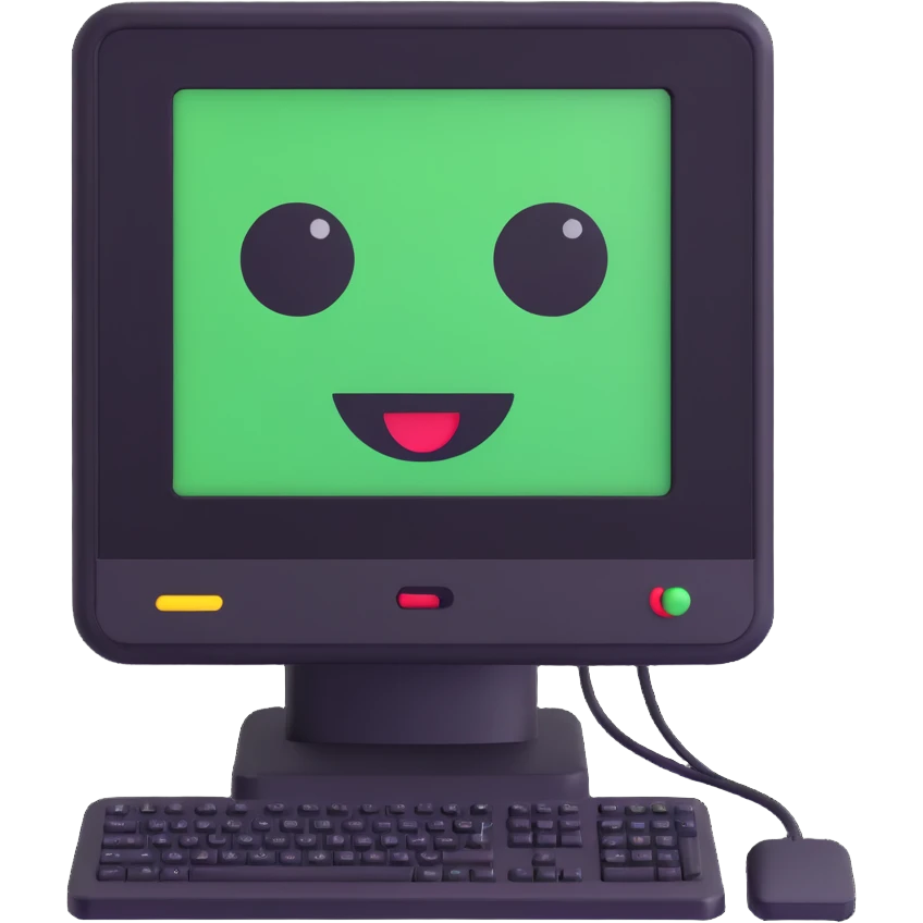 Pixel computer terminal with face — classic green-on-black monitor that “winks” or shows emojis. emoji