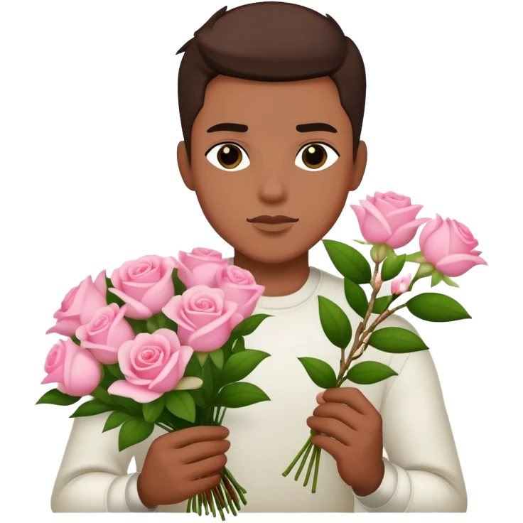 Cool bad boy holding a bouquet of pink jasmine roses emoji