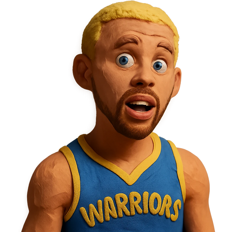 claymation style Stephen Curry with blonde hair, no beard, expressive face emoji