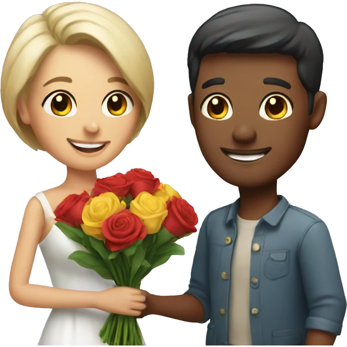 smiling couple with bouquet emoji
