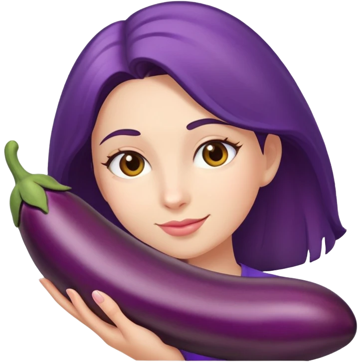 Woman holding eggplant emoji