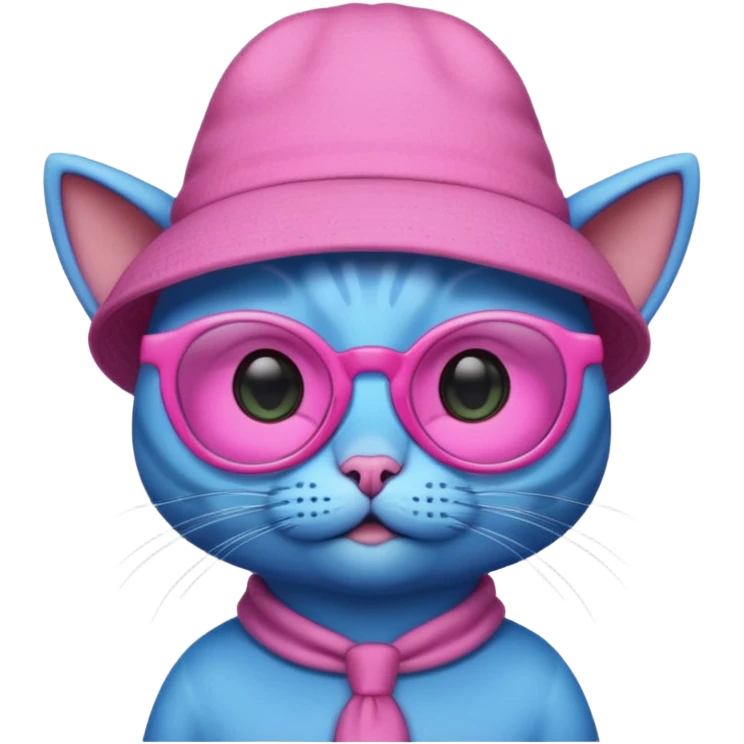 blue alien cat with pink hat  and spectacles emoji