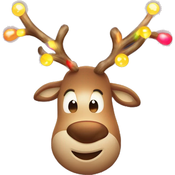 cute Christmas reindeer have their antlers glowing for the multicolor Christmas lights emoji