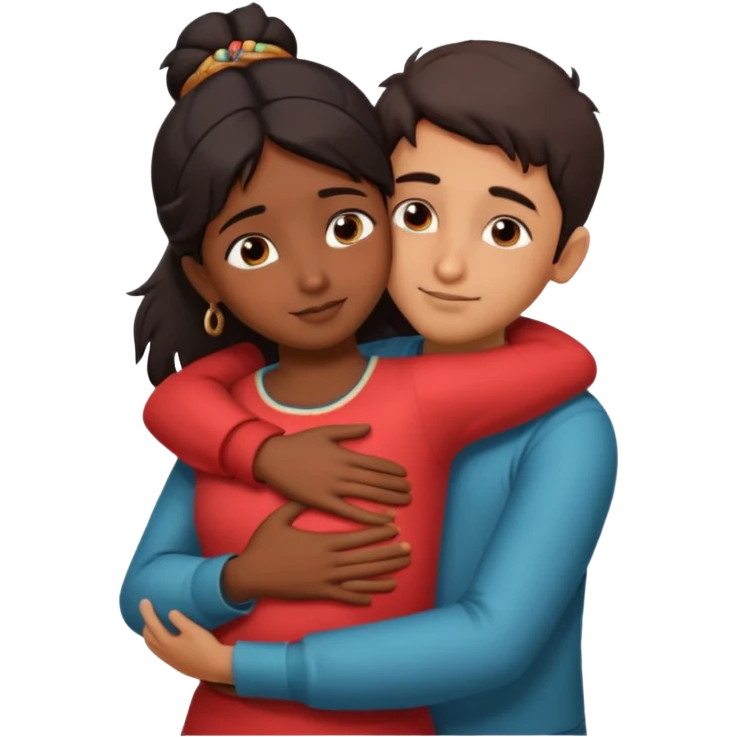 indian boy hugging indian girl from behind... boys hand down near navel of girl... boys head on the shoulder of girl... hugging tight.. more romantic... with more love emoji