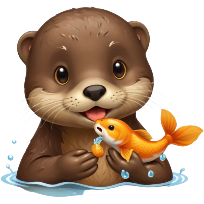 Otter eating small goldfish emoji