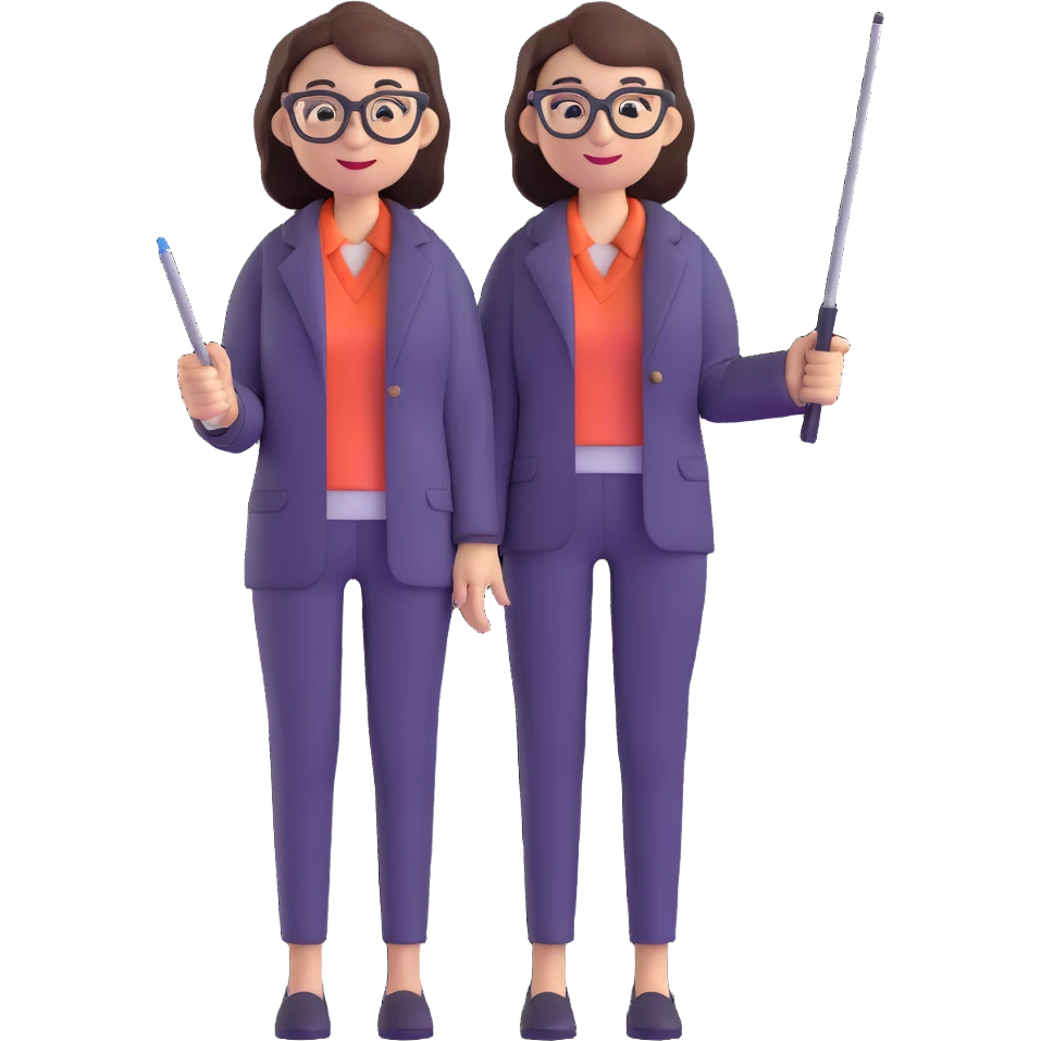 full body profesora with glasses and pointer emoji