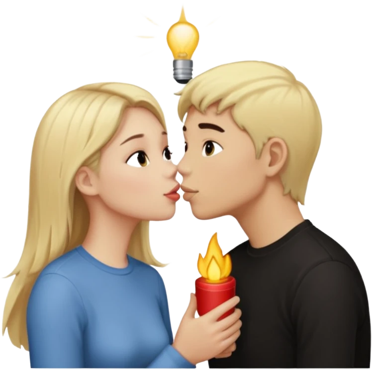 Una chica de piel blanca de pelo rubio besando a un chico de pelo negro de piel morena clara  emoji
