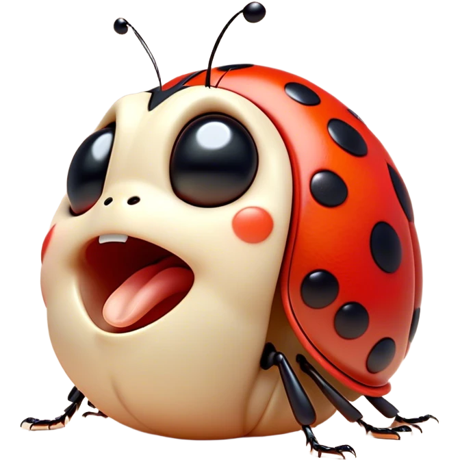 Cinematic Adorable Yawning Ladybug Portrait Emoji, Head tilted slightly with a dramatic, wide-open yawn, showcasing a small, rounded form with softly drooping wings and sleepy, half-closed eyes, Simplified yet irresistibly cute features, highly detailed, glowing with a soft, cozy red glow, high shine, relaxed yet expressive, stylized with a dash of whimsical nature charm, soft glowing outline, capturing the essence of a drowsy ladybug that appears ready to stretch and yawn its way out of the screen! emoji