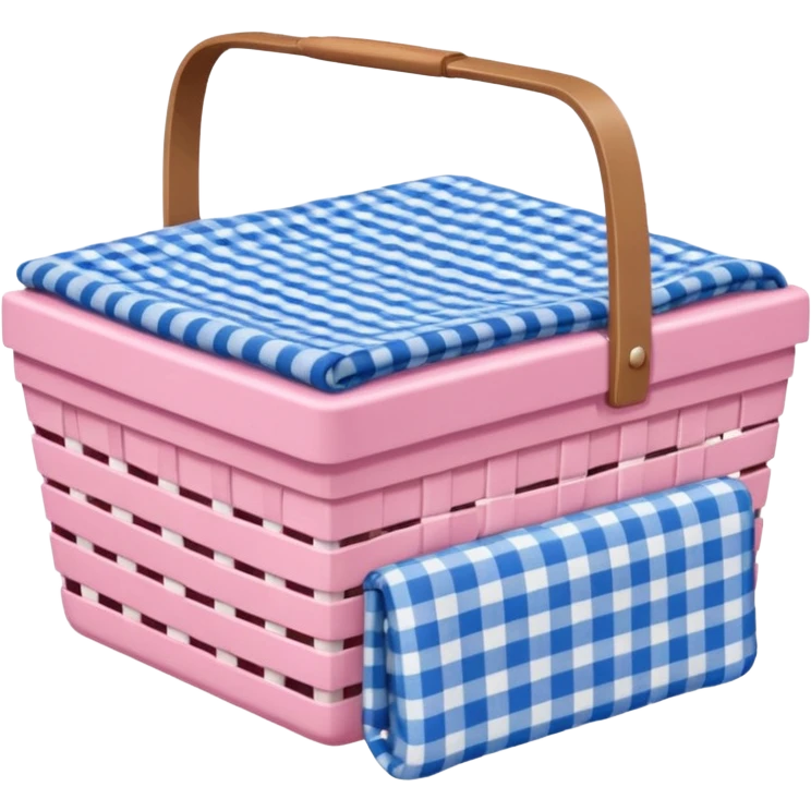 Pink picnic basket with blue gingham blanket emoji