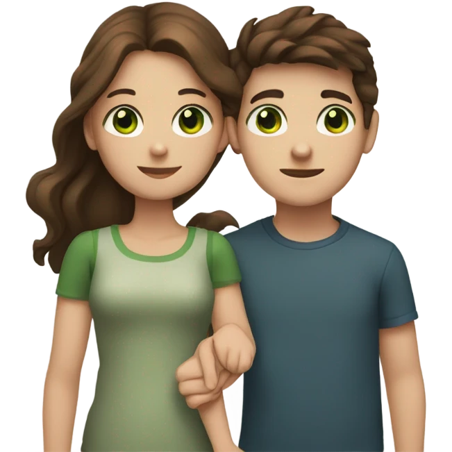 Girl with Brown Hair and Green eyes Holding Hands with Boy with Brown hair and Brown eyes  emoji