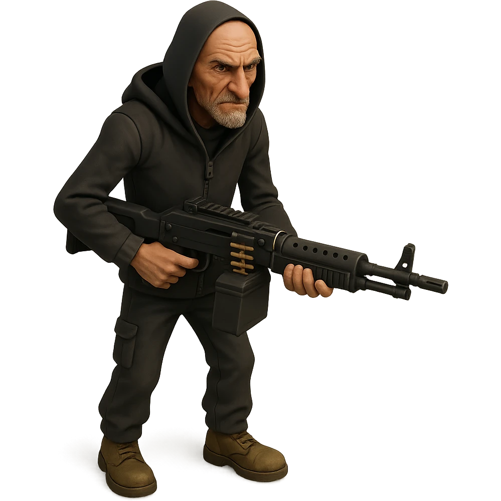 old skinny tough charismatic character from STALKER with a big machine gun emoji